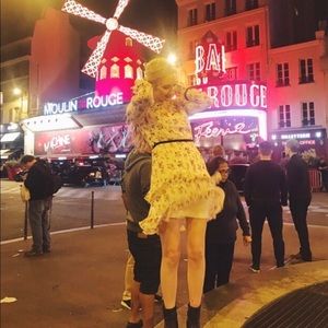 Lulus white short bridal shower tiered floral ruffle dress with black details XS